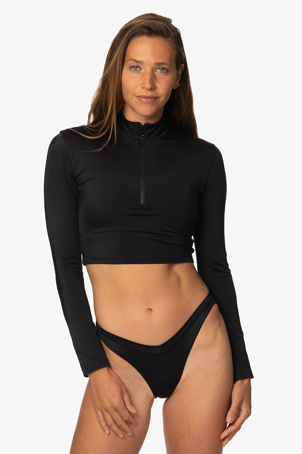  Tofino Long Sleeved Crop 1/4 Zip-up Rashie - Black