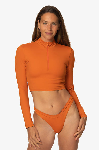  Tofino Long Sleeved Crop 1/4 Zip-up Rashie - Ginger